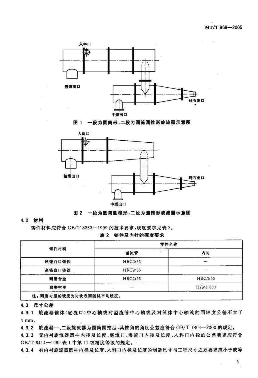 煤用有压给料三产品重介质旋流器 mt/t969-2005